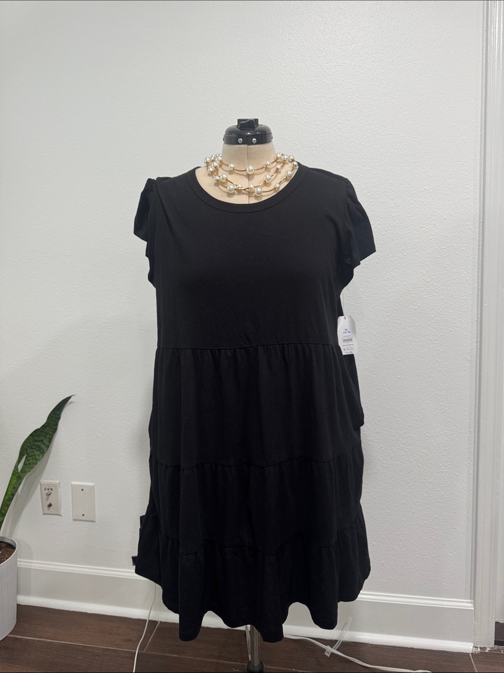 Time and Tru Black Tiered Scoop Neck Mini Dress